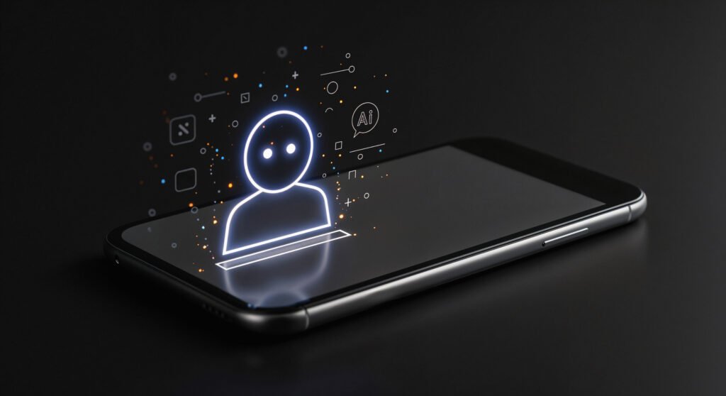 Ícone de agente de ia em um smartphone