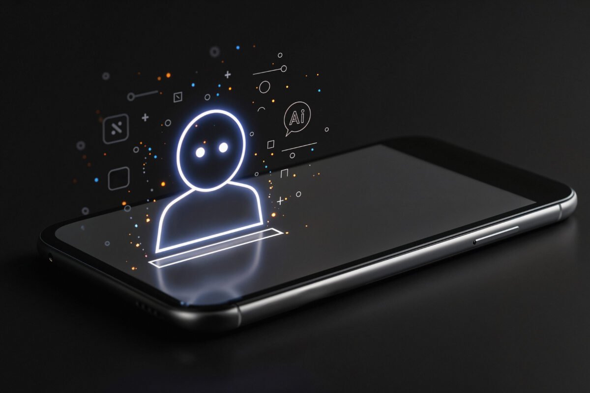 Ícone de agente de ia em um smartphone